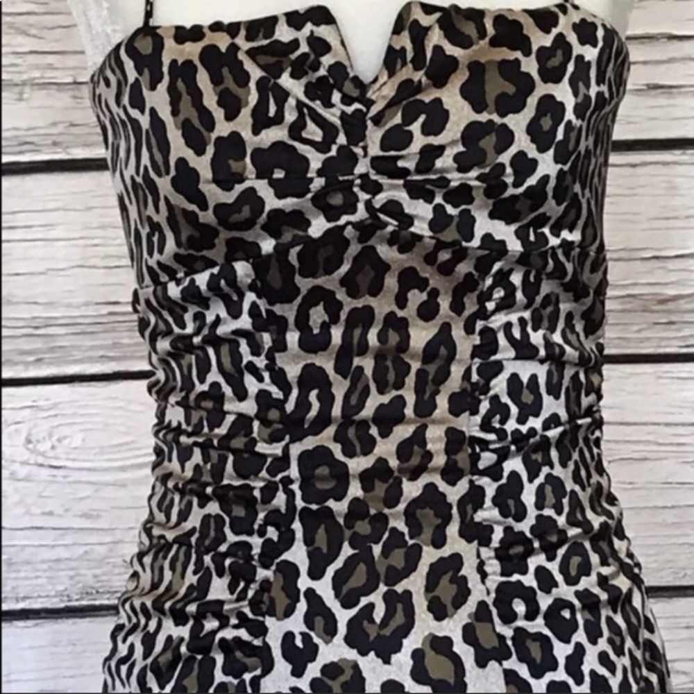 Cache Leopard Party Cocktail Satin Pencil Dress - Picture 3 of 4